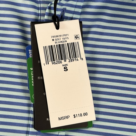 RLX Ralph Lauren Performance Golf Wicking Stretch Blue/White Stripe Polo S New - Picture 8 of 10